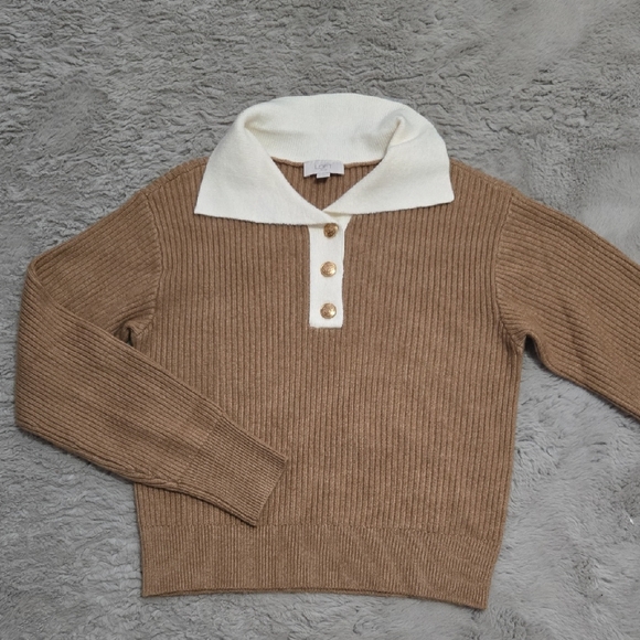 LOFT Sweaters - LOFT Two-Tone Ribbed Pullover Sweater in Camel and Cream